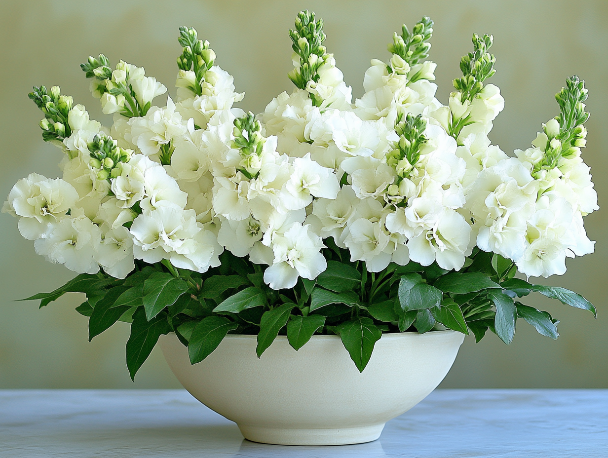 A serene arrangement of white flowers, accented with soft greenery, arranged in an elegant, understated vessel that symbolizes purity and remembrance.
