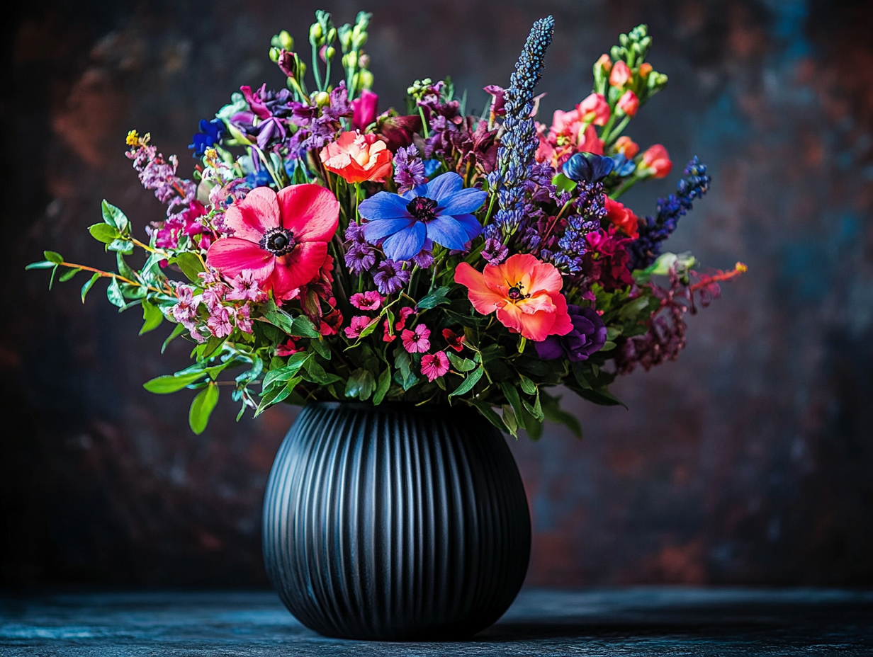 A vibrant bouquet featuring a mix of seasonal blooms arranged in a stylish vase, exuding warmth and appreciation.
